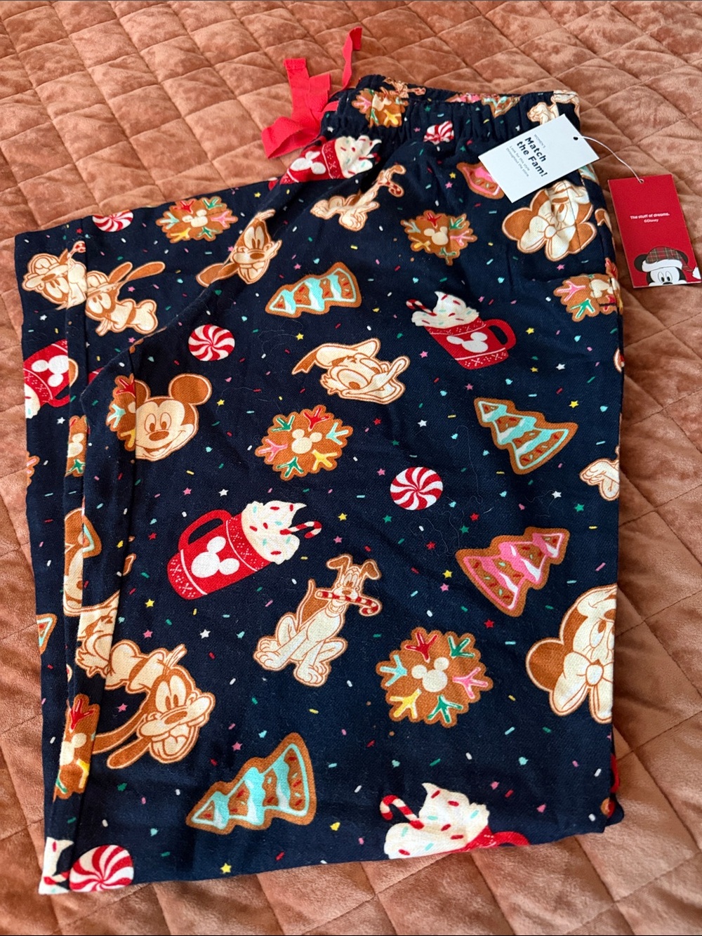 Disney Navy Holiday Character Pajama Pants with Red Tie Size Small New with tags